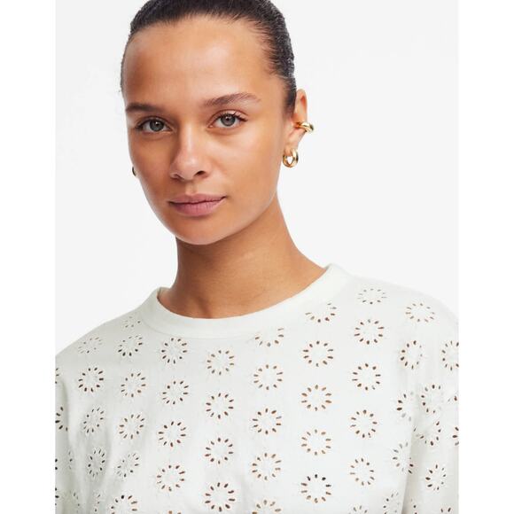 Madewell Embroidered Wide Sleeve Boxy Tee White Cotton Oversized XS NWT - Picture 2 of 13